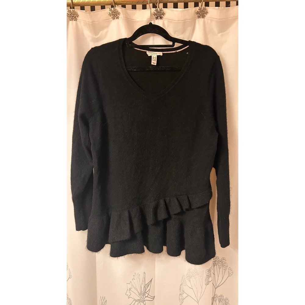 Isaac Mizrahi Live! Black‎ V-Neck Ruffle Hem Peplum Sweater 1X Plus Size